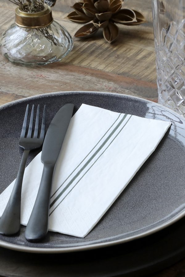 16er Papierservietten weiß mit Streifen